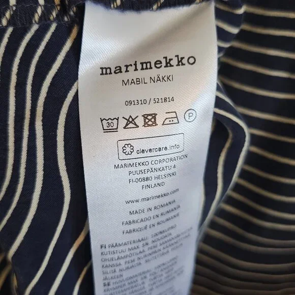 Vintage Marimekko Silk Tunic Dress — Navy & Tan Wave Stripe | Size 36 (EU) - Picture 4 of 7